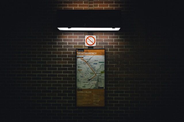 A subway map with symbols at its bottom.